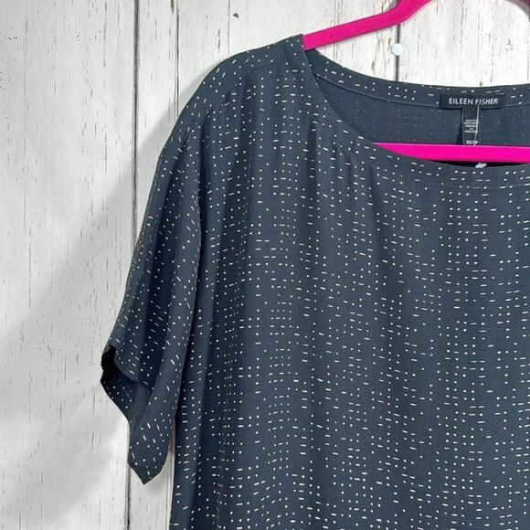 Eileen Fisher Gray Tencell Blend Morse Code Shift Short Sleeve Lightweight Dress - Picture 3 of 13